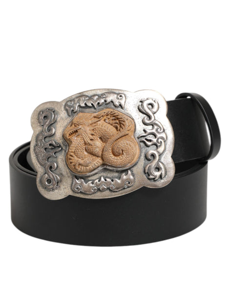 Dolce & Gabbana Black Leather Gothic Dragon Metal Buckle Belt Dolce & Gabbana