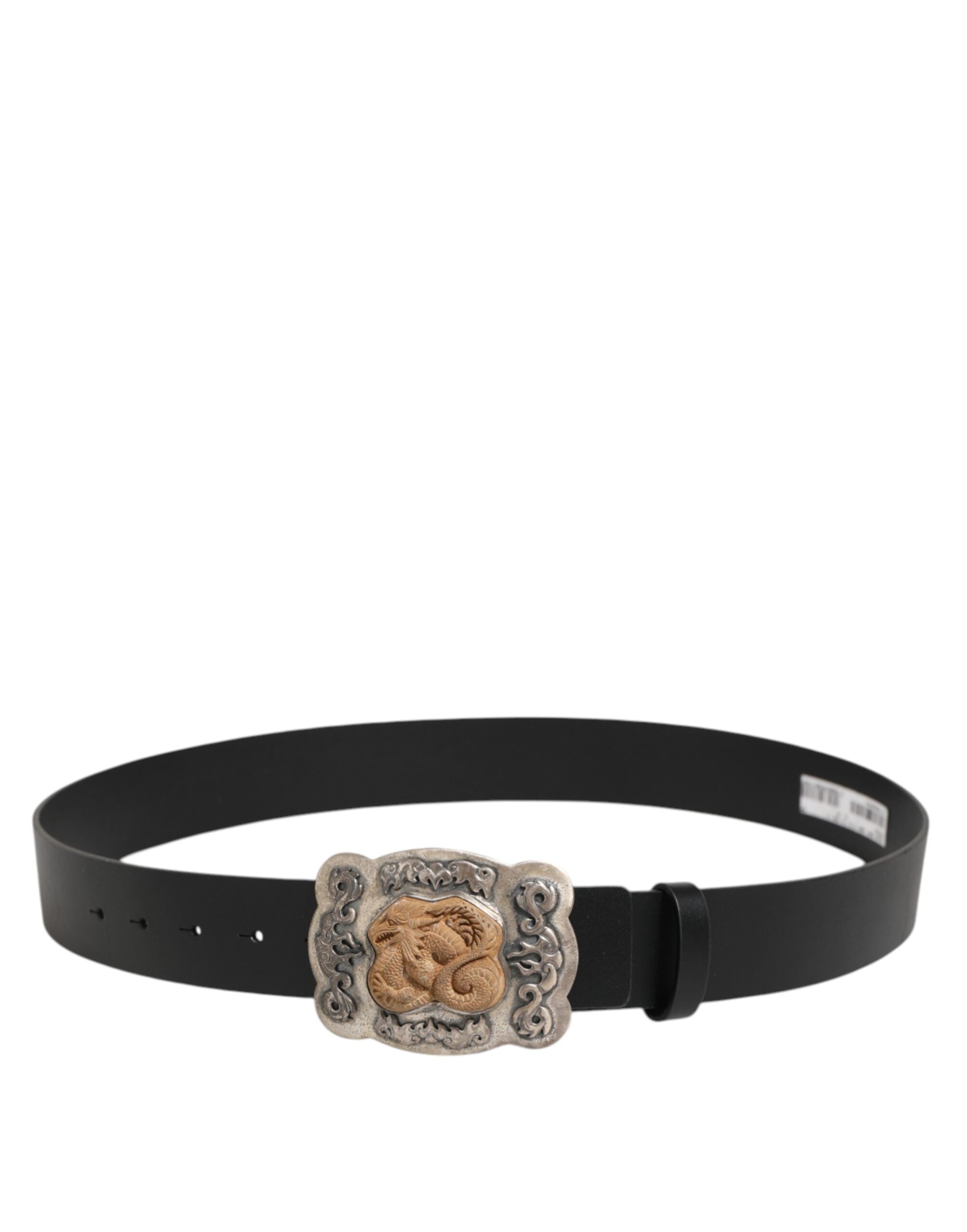Dolce & Gabbana Black Leather Gothic Dragon Metal Buckle Belt Dolce & Gabbana