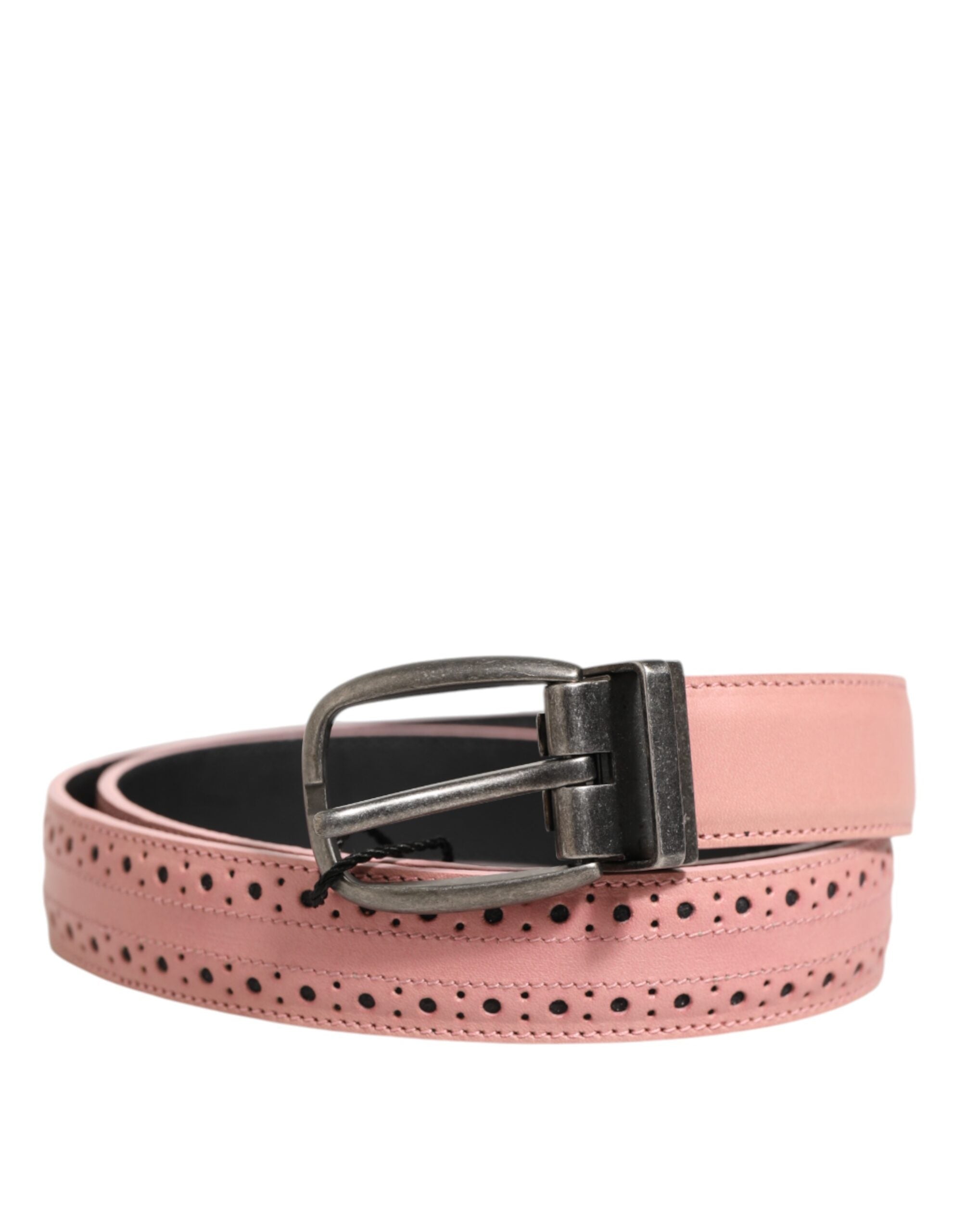 Dolce & Gabbana Pink Leather Perforated Detailing Buckle Belt Dolce & Gabbana
