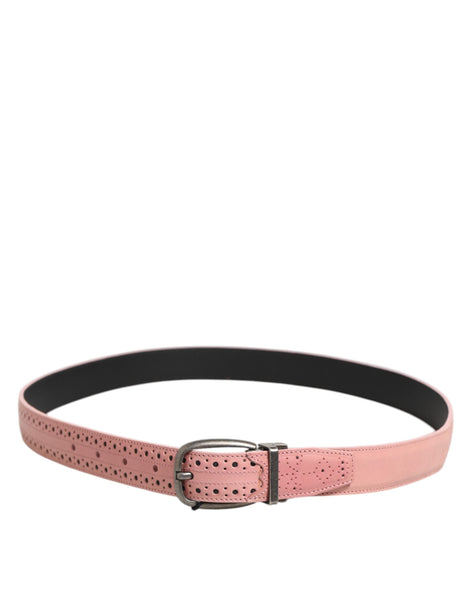 Dolce & Gabbana Pink Leather Perforated Detailing Buckle Belt Dolce & Gabbana