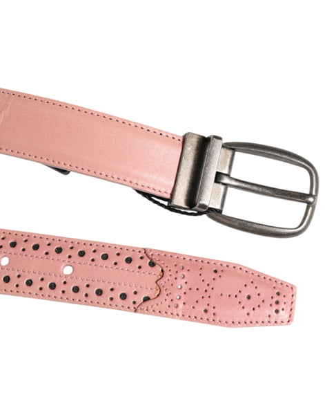 Dolce & Gabbana Pink Leather Perforated Detailing Buckle Belt Dolce & Gabbana