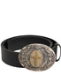 Dolce & Gabbana Black Leather Ornate Metal Buckle Men Belt Dolce & Gabbana