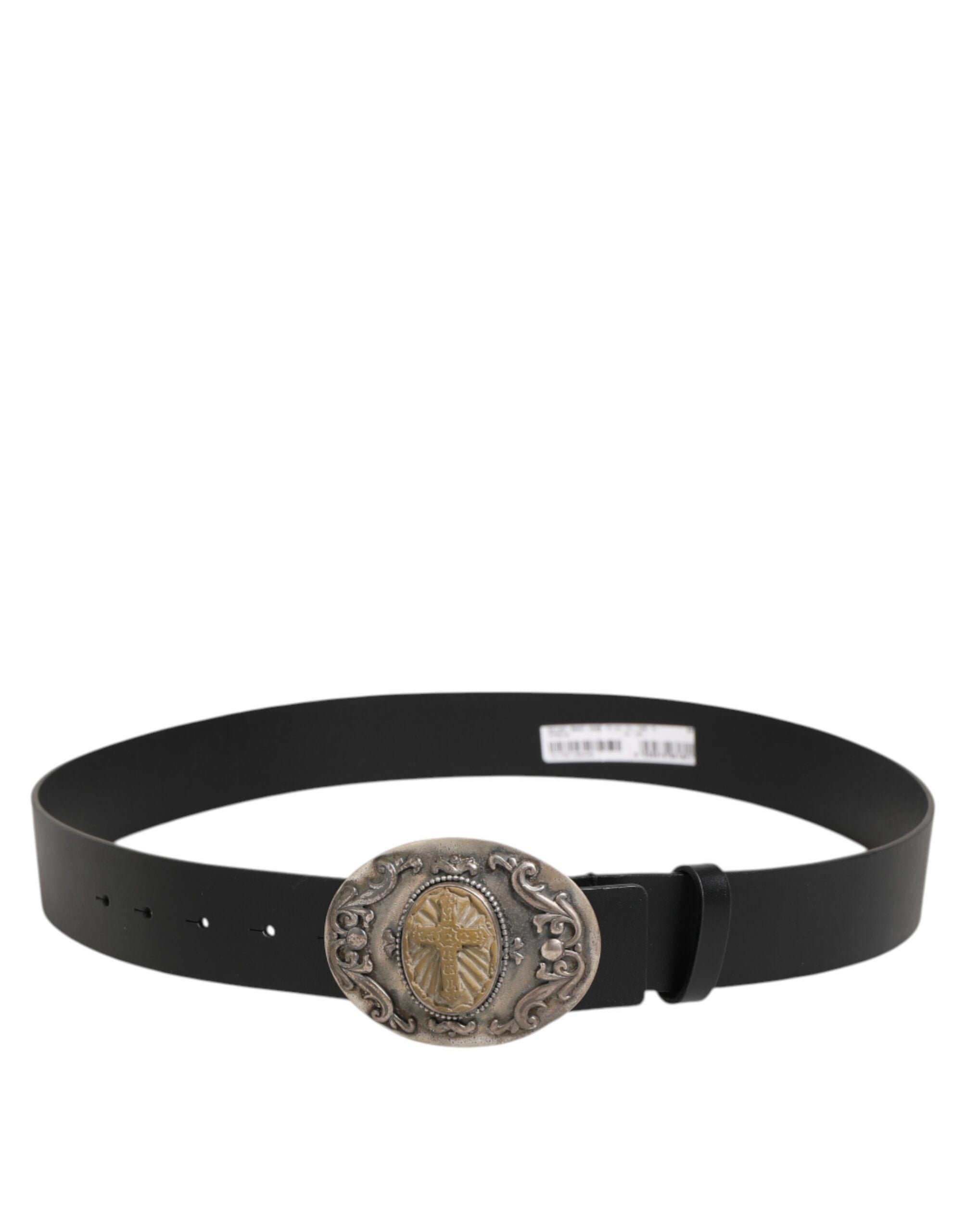 Dolce & Gabbana Black Leather Ornate Metal Buckle Men Belt Dolce & Gabbana
