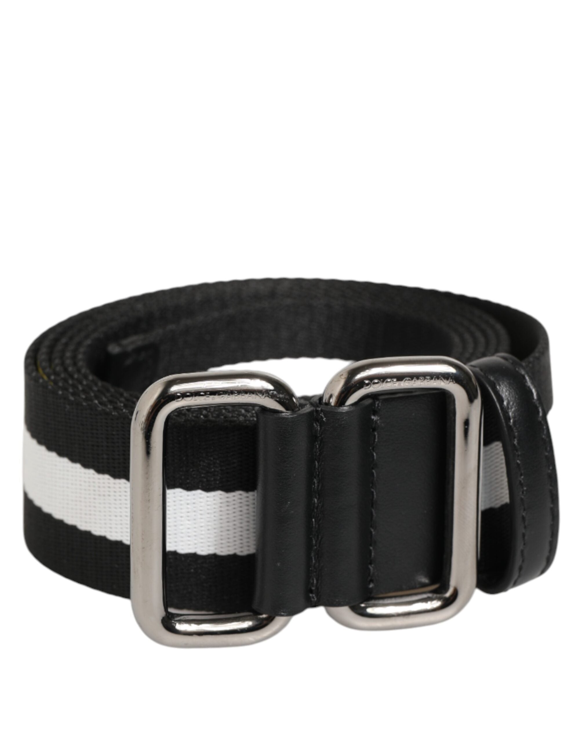 Dolce & Gabbana Black White Striped Metal Buckle Men Belt Dolce & Gabbana