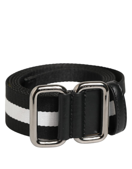 Dolce & Gabbana Black White Striped Metal Buckle Men Belt Dolce & Gabbana