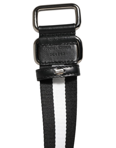 Dolce & Gabbana Black White Striped Metal Buckle Men Belt Dolce & Gabbana