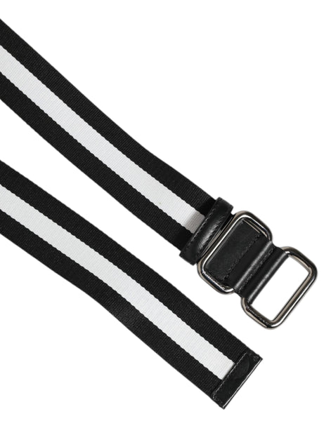 Dolce & Gabbana Black White Striped Metal Buckle Men Belt Dolce & Gabbana