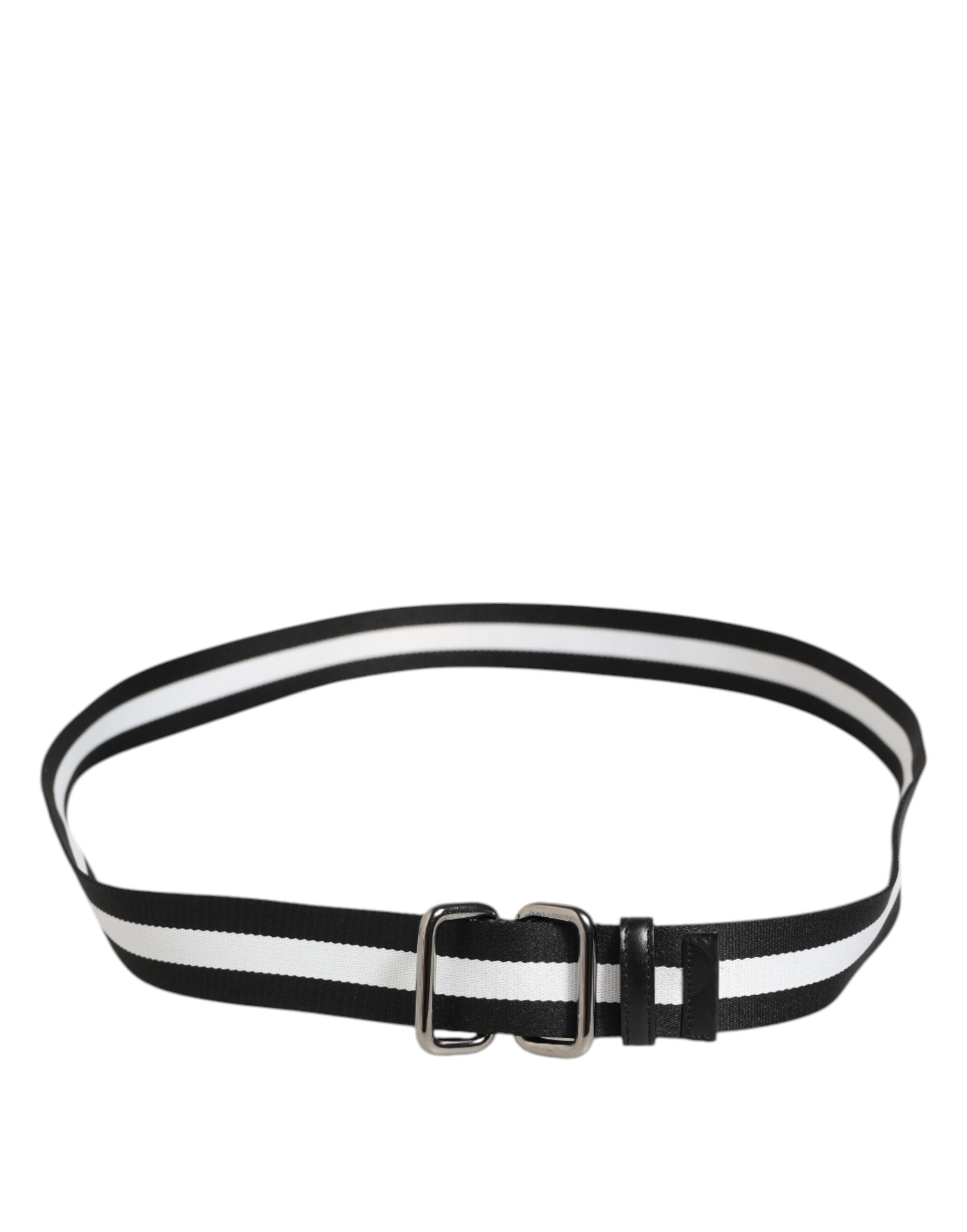 Dolce & Gabbana Black White Striped Metal Buckle Men Belt Dolce & Gabbana