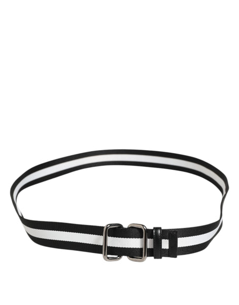 Dolce & Gabbana Black White Striped Metal Buckle Men Belt Dolce & Gabbana