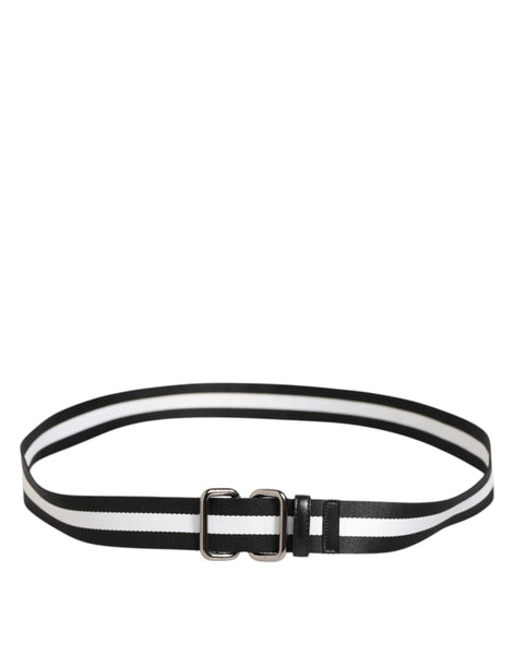 Dolce & Gabbana Black White Striped Logo Metal Buckle Belt Dolce & Gabbana