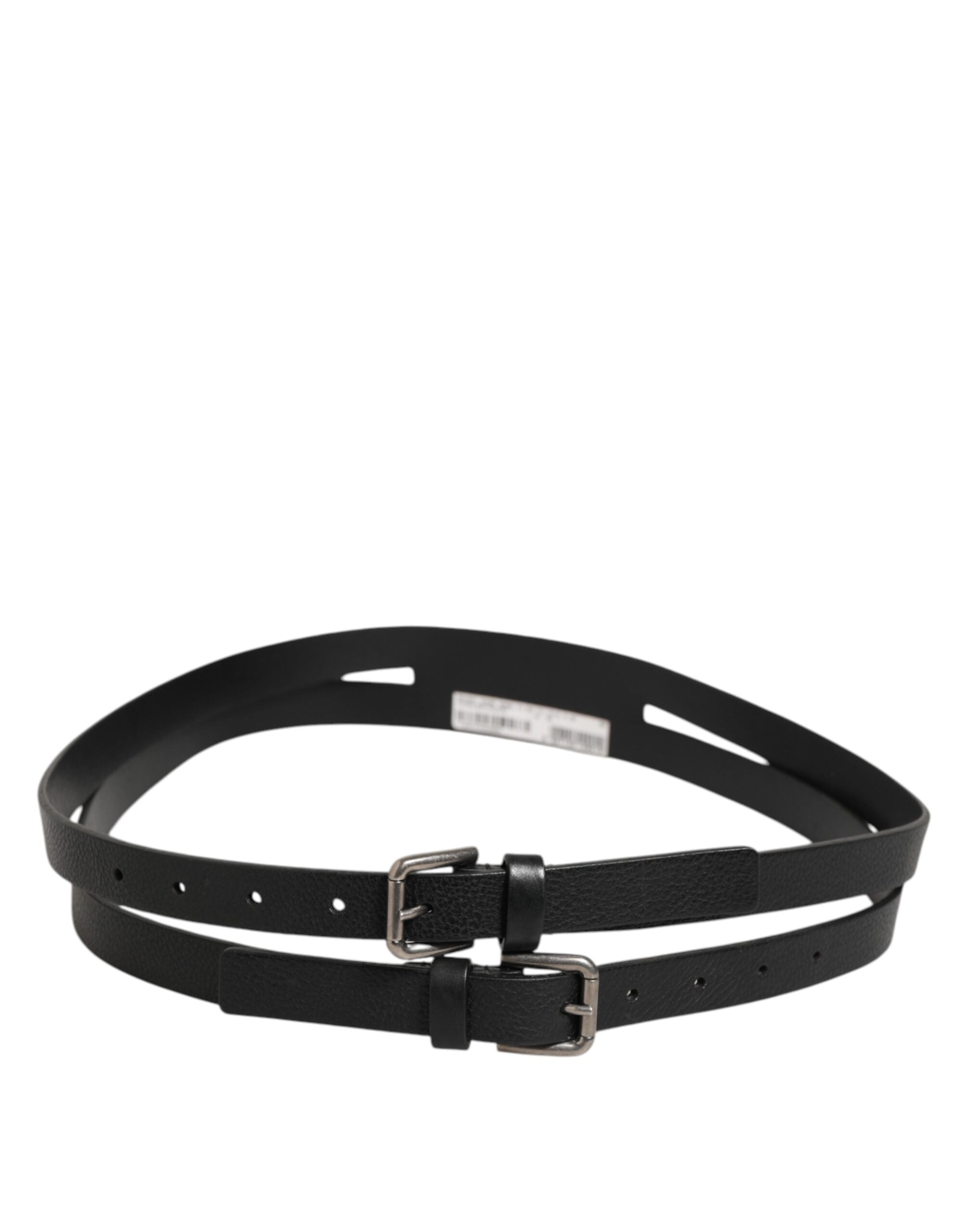 Dolce & Gabbana Black Double Strap Leather Gold Buckle Belt Dolce & Gabbana