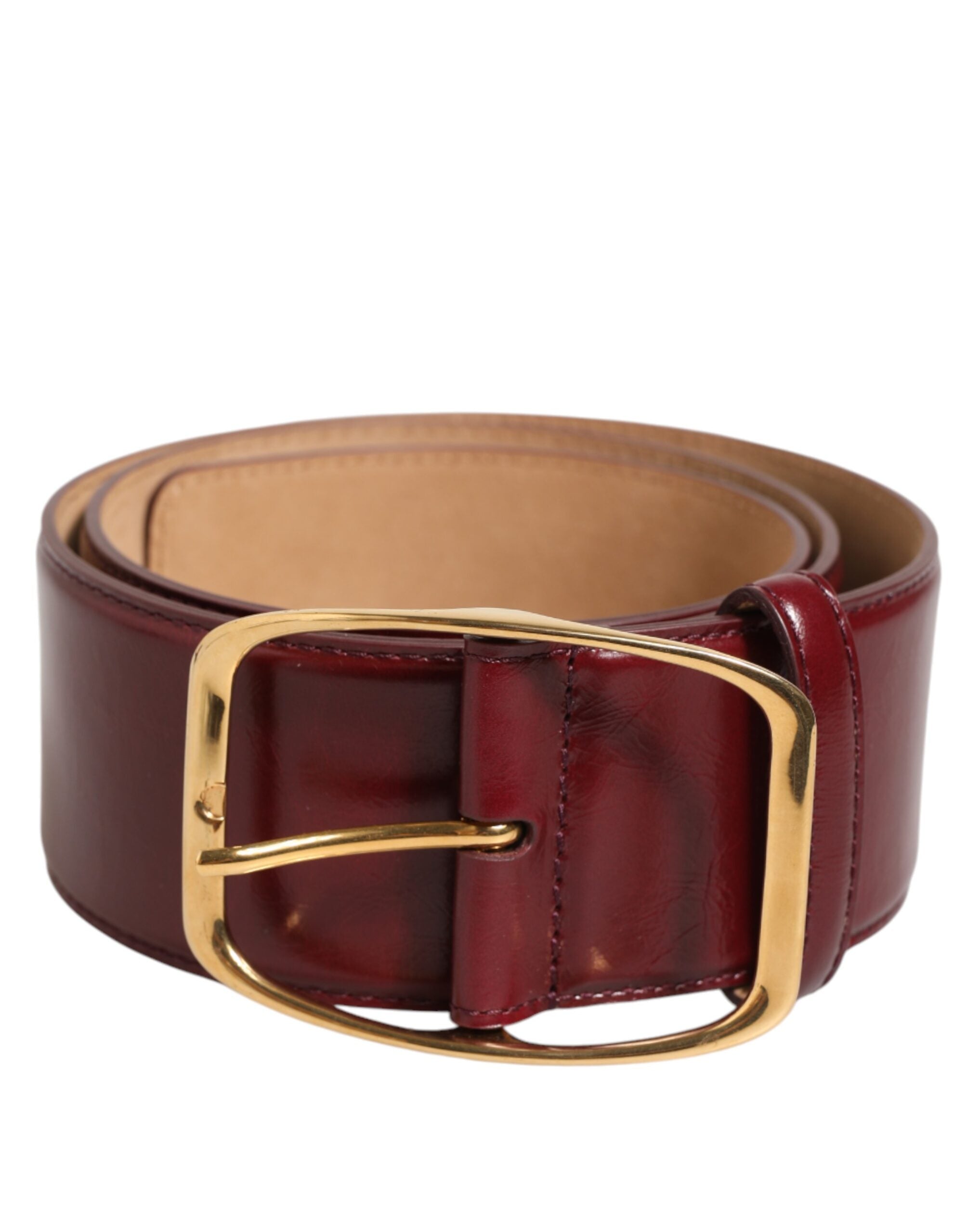 Dolce & Gabbana Burgundy Leather Gold Metal Buckle Women Belt Dolce & Gabbana
