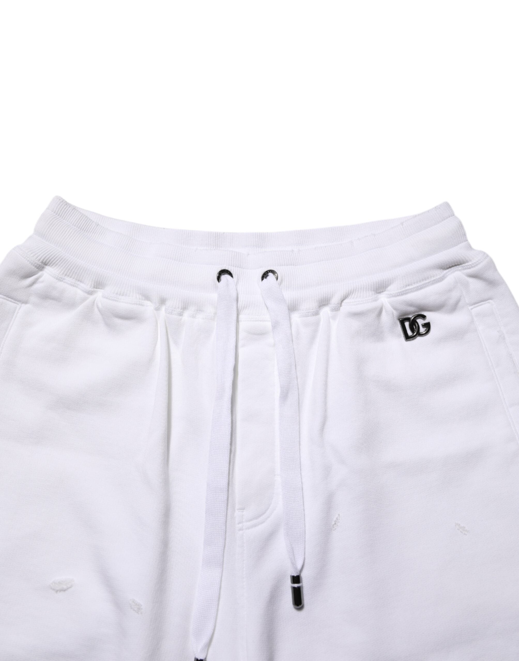 Dolce & Gabbana White Cotton Ripped Bermuda Sweatpants Shorts Dolce & Gabbana
