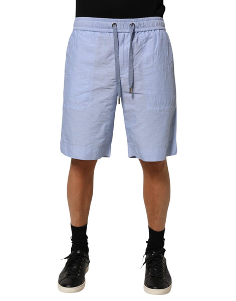 Dolce & Gabbana Light Blue Linen Mid Waist Men Bermuda Shorts Dolce & Gabbana