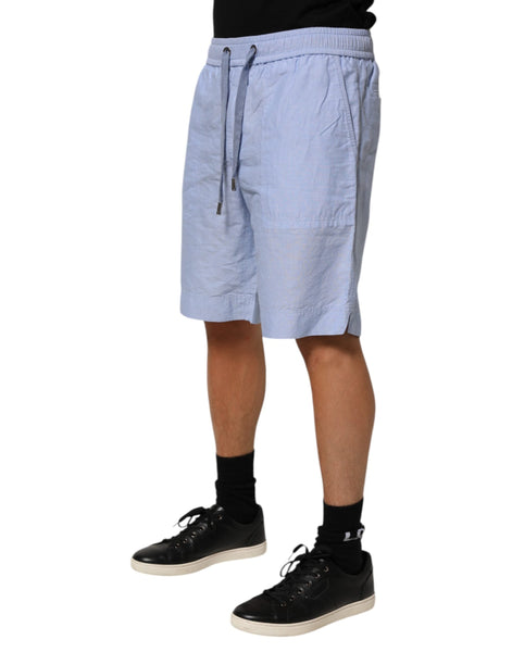 Dolce & Gabbana Light Blue Linen Mid Waist Men Bermuda Shorts Dolce & Gabbana