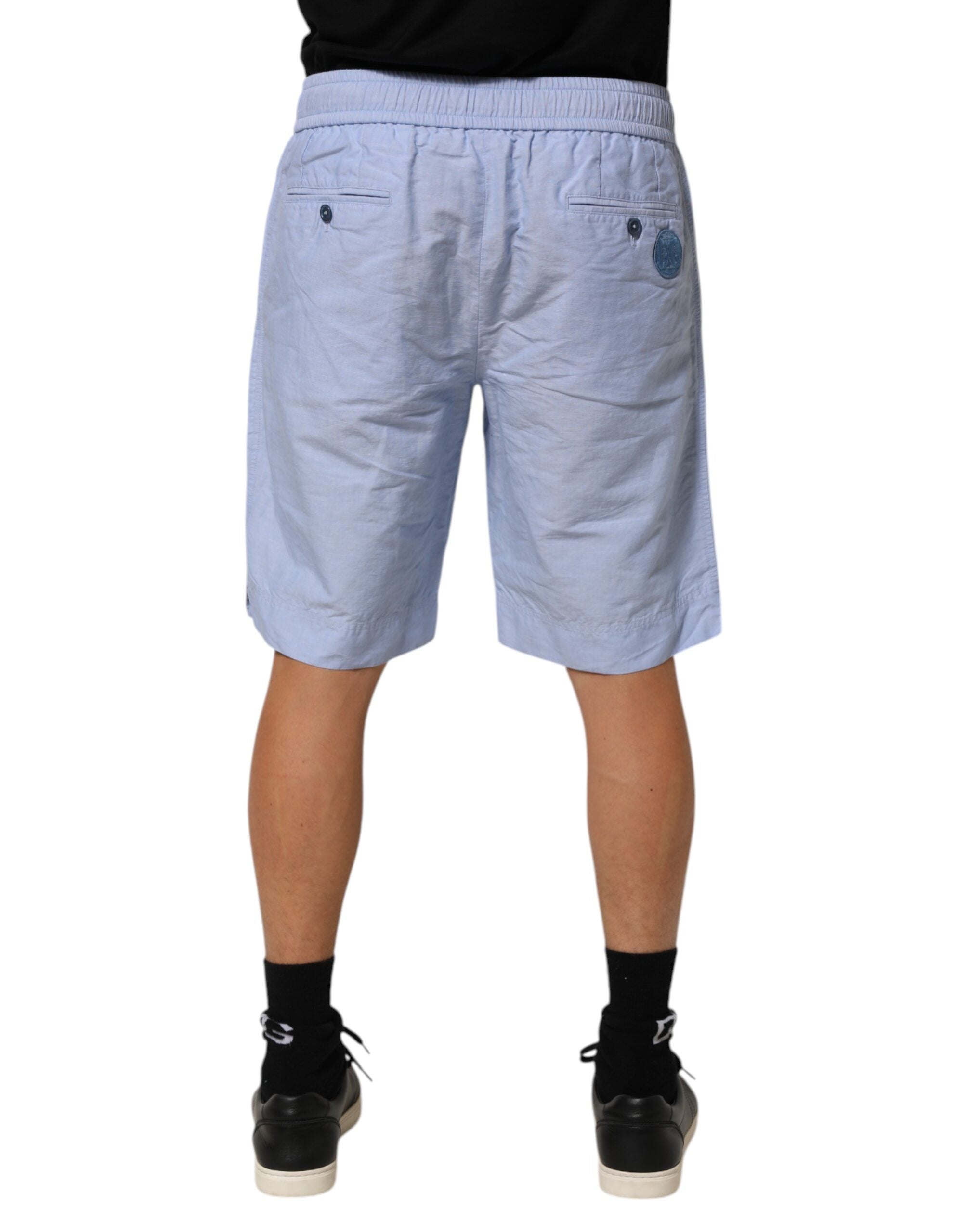 Dolce & Gabbana Light Blue Linen Mid Waist Men Bermuda Shorts Dolce & Gabbana