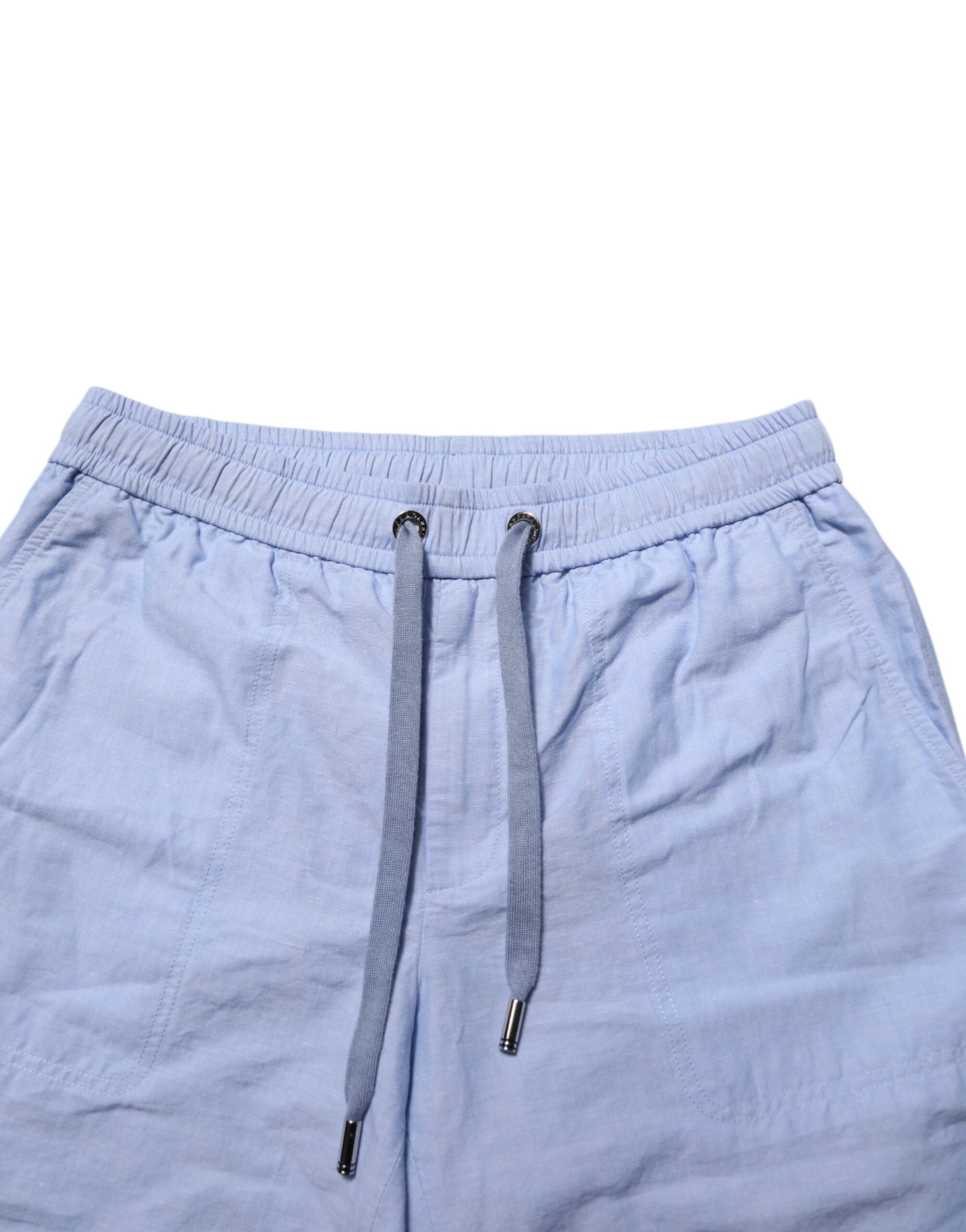Dolce & Gabbana Light Blue Linen Mid Waist Men Bermuda Shorts Dolce & Gabbana