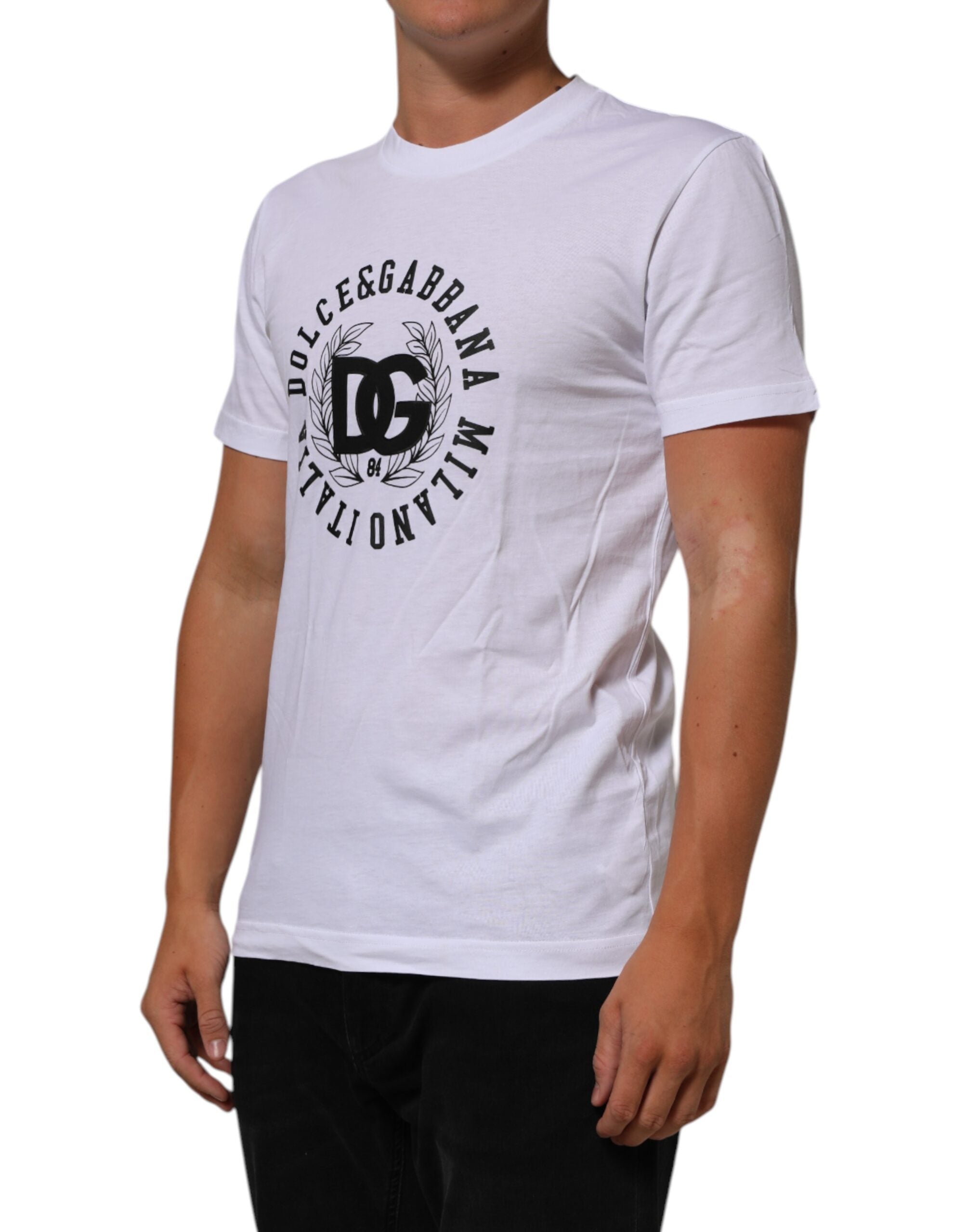 Dolce & Gabbana White Cotton Logo Print Crew Neck T-shirt Dolce & Gabbana