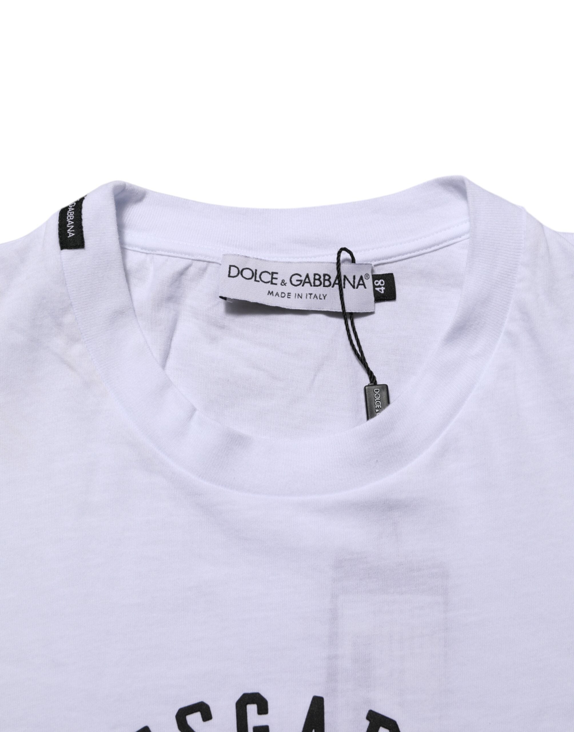 Dolce & Gabbana White Cotton Logo Print Crew Neck T-shirt Dolce & Gabbana