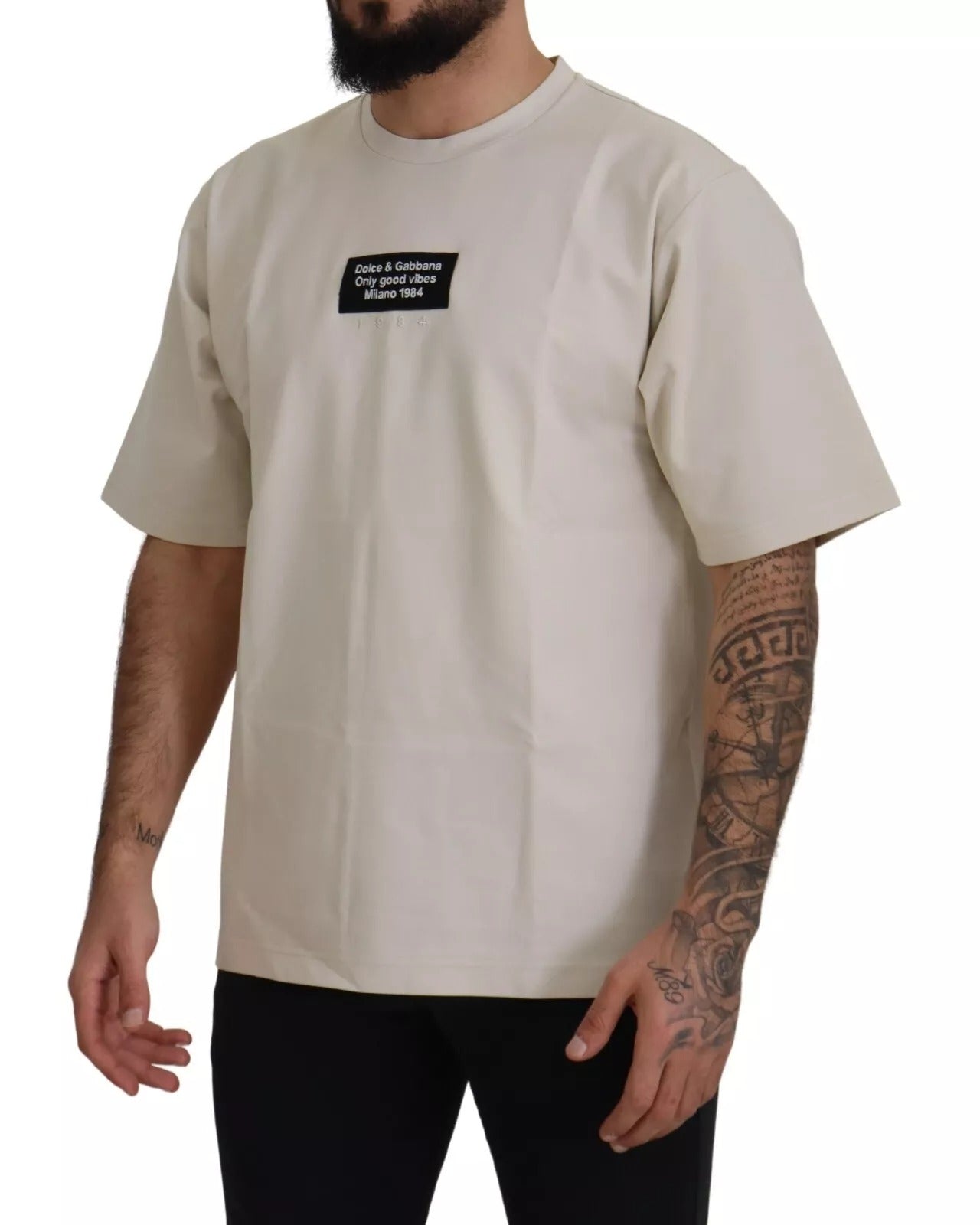 Dolce & Gabbana Ivory Cotton Ivory Printed Crewneck Dolce & Gabbana