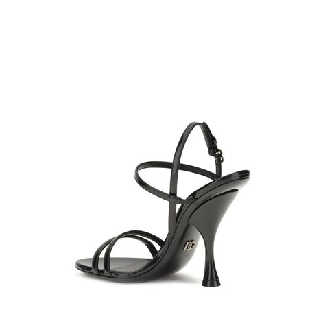 Dolce & Gabbana Black Calf Leather Bos Taurus Stiletto Heel Sandals Dolce & Gabbana