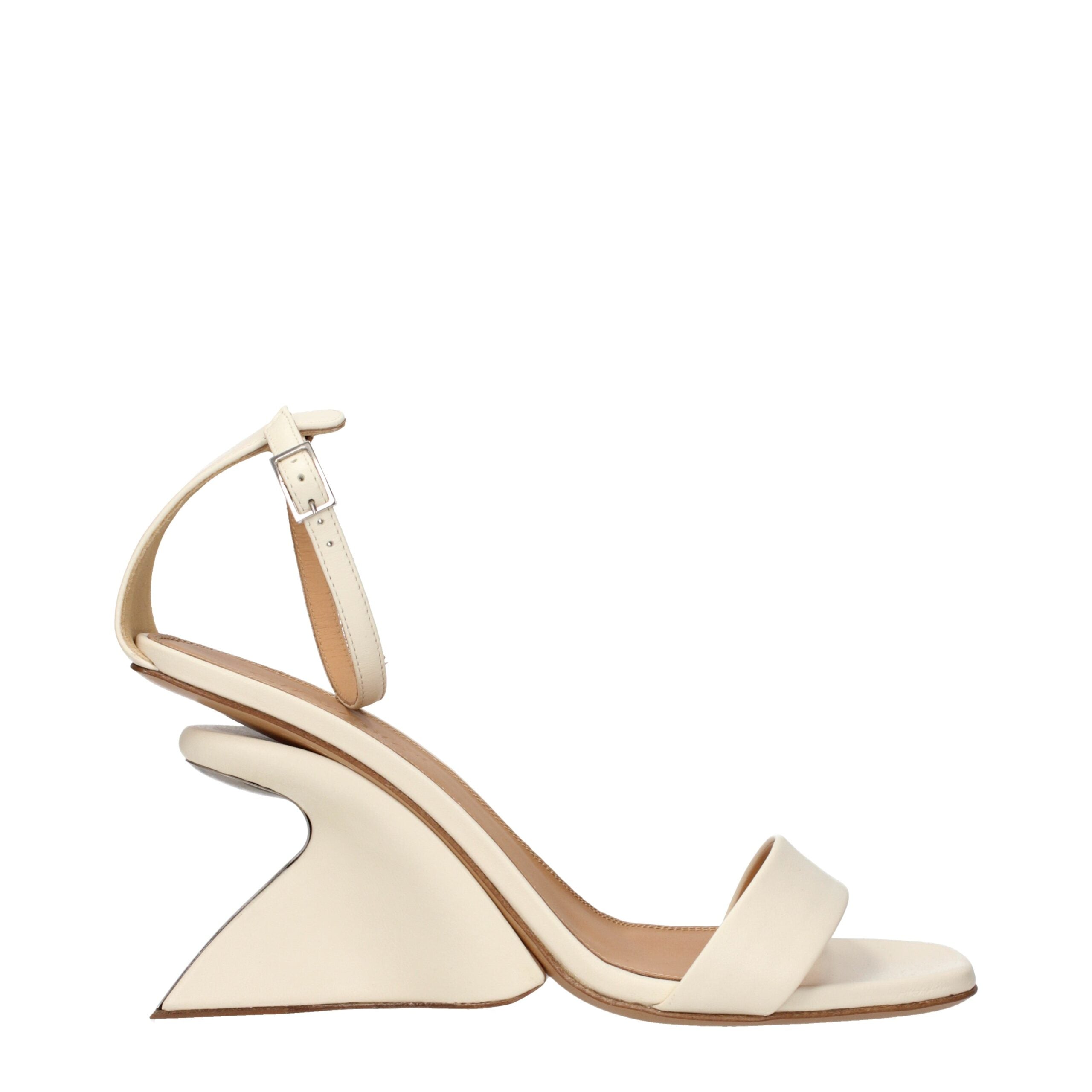 Off-White Beige Leather Platform Sandals Off-White