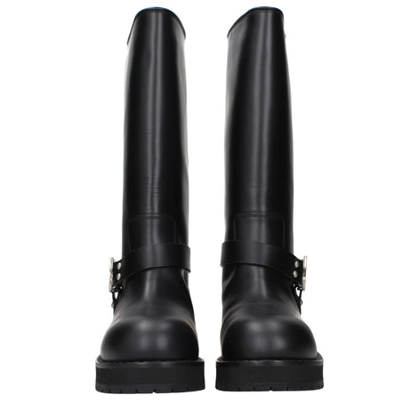 Off-White Black Leather Flat Boots Off-White