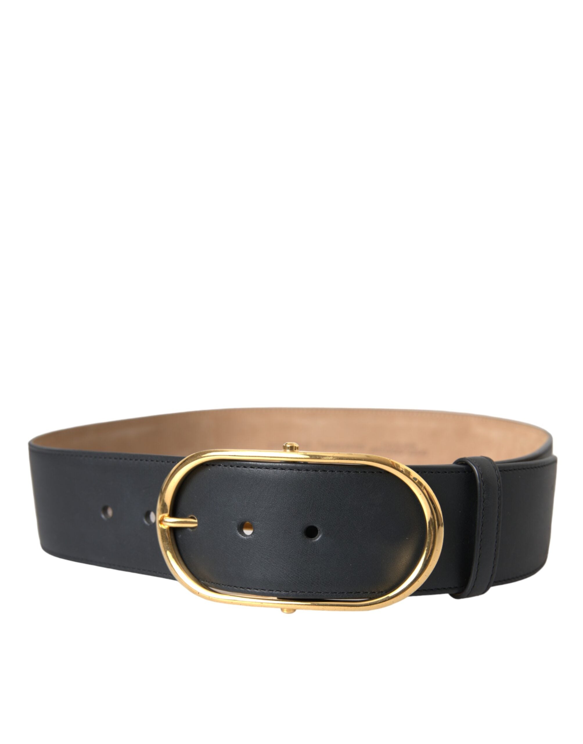 Dolce & Gabbana Black Leather Classic Metal Oval Buckle Belt Dolce & Gabbana