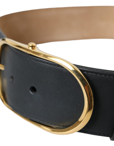 Dolce & Gabbana Black Leather Classic Metal Oval Buckle Belt Dolce & Gabbana