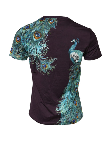 Dolce & Gabbana Violet Peacock Feather Men Crew Neck T-Shirt Dolce & Gabbana