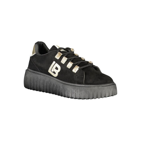 Laura Biagiotti Black Polyester Women Sneaker with Gold Detail and Rhinestone Accents Laura Biagiotti