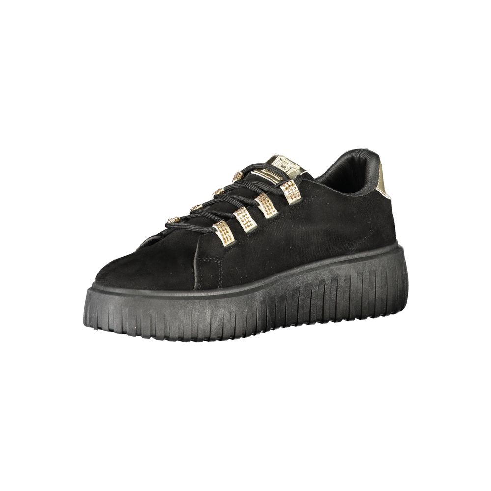 Laura Biagiotti Black Polyester Women Sneaker with Gold Detail and Rhinestone Accents Laura Biagiotti