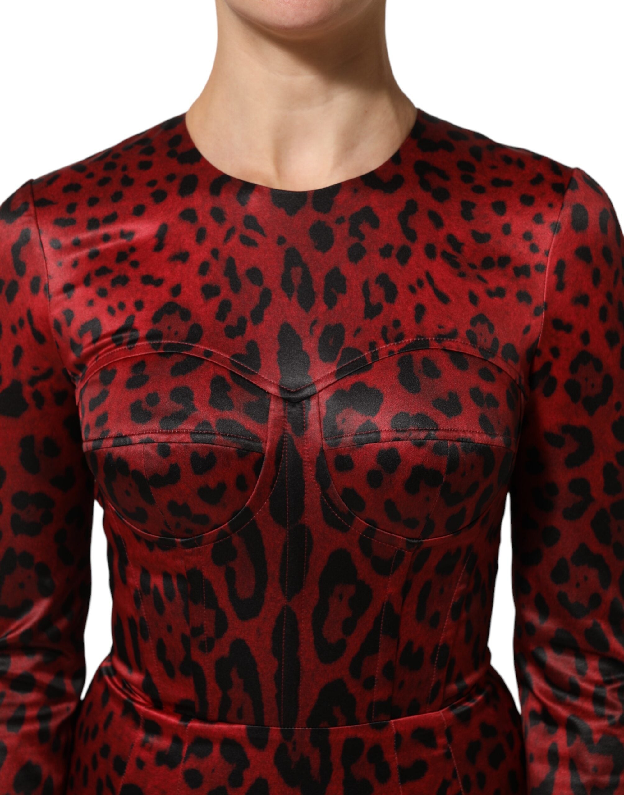 Dolce & Gabbana Red Leopard Sheath Long Sleeves Dress Dolce & Gabbana