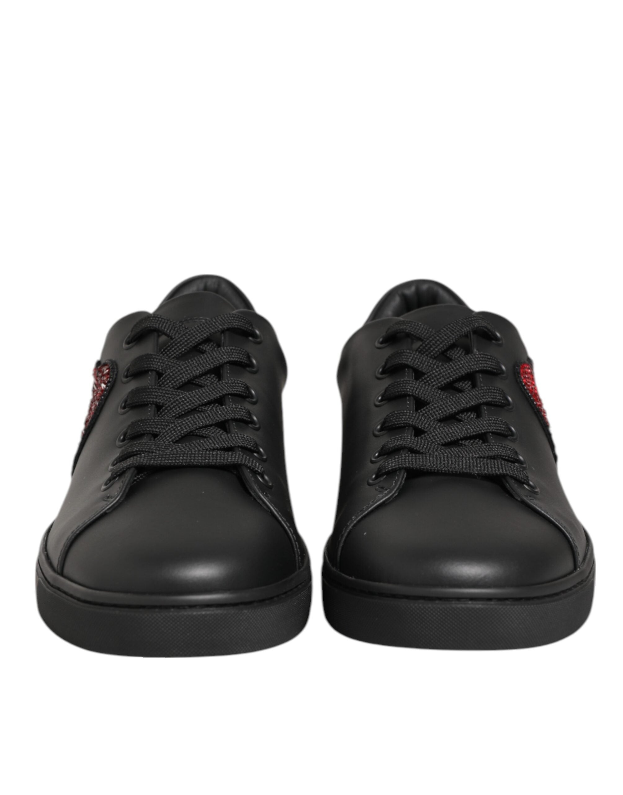 Dolce & Gabbana Black Leather Crystal Heart Sneakers  Shoes Dolce & Gabbana