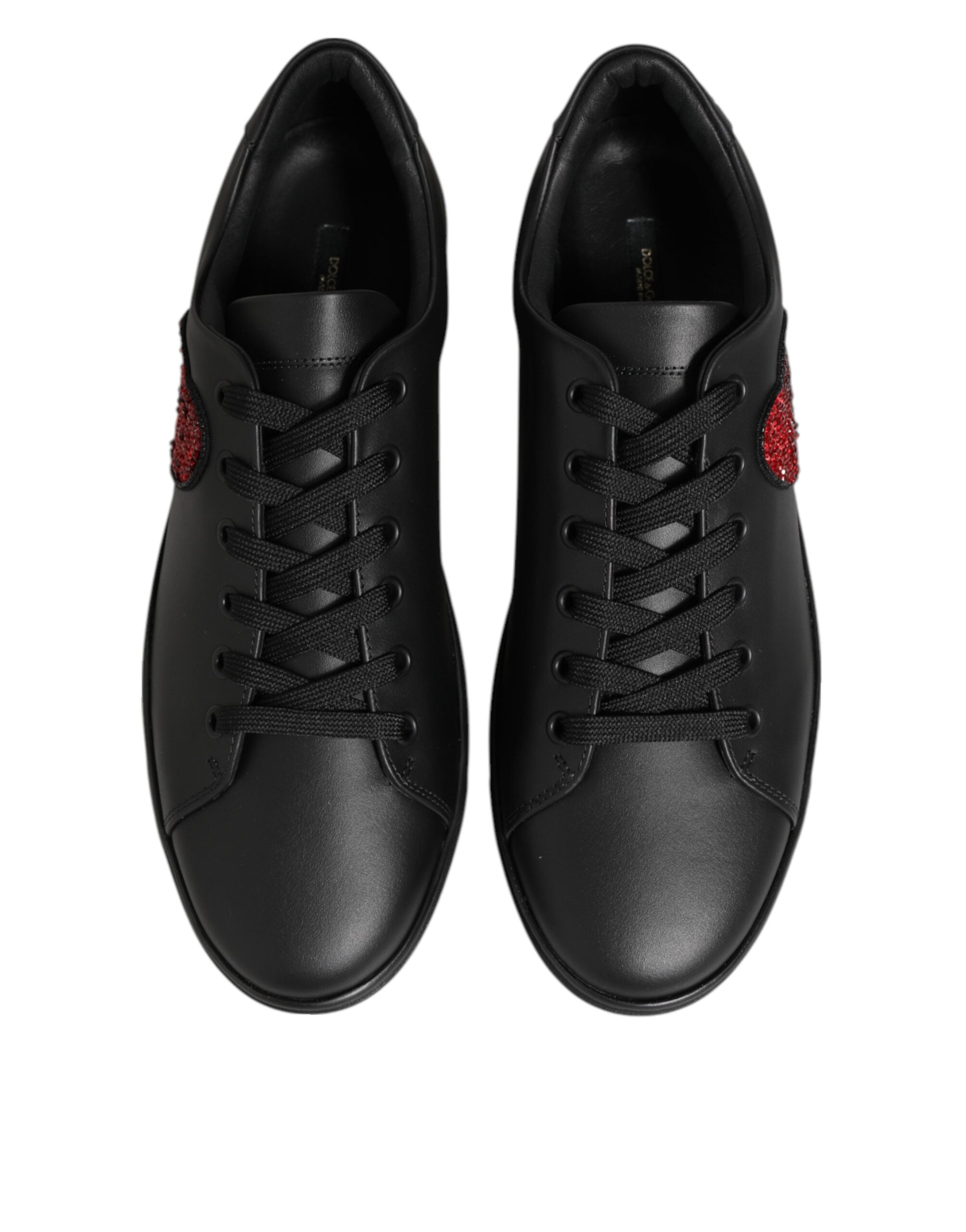 Dolce & Gabbana Black Leather Crystal Heart Sneakers  Shoes Dolce & Gabbana