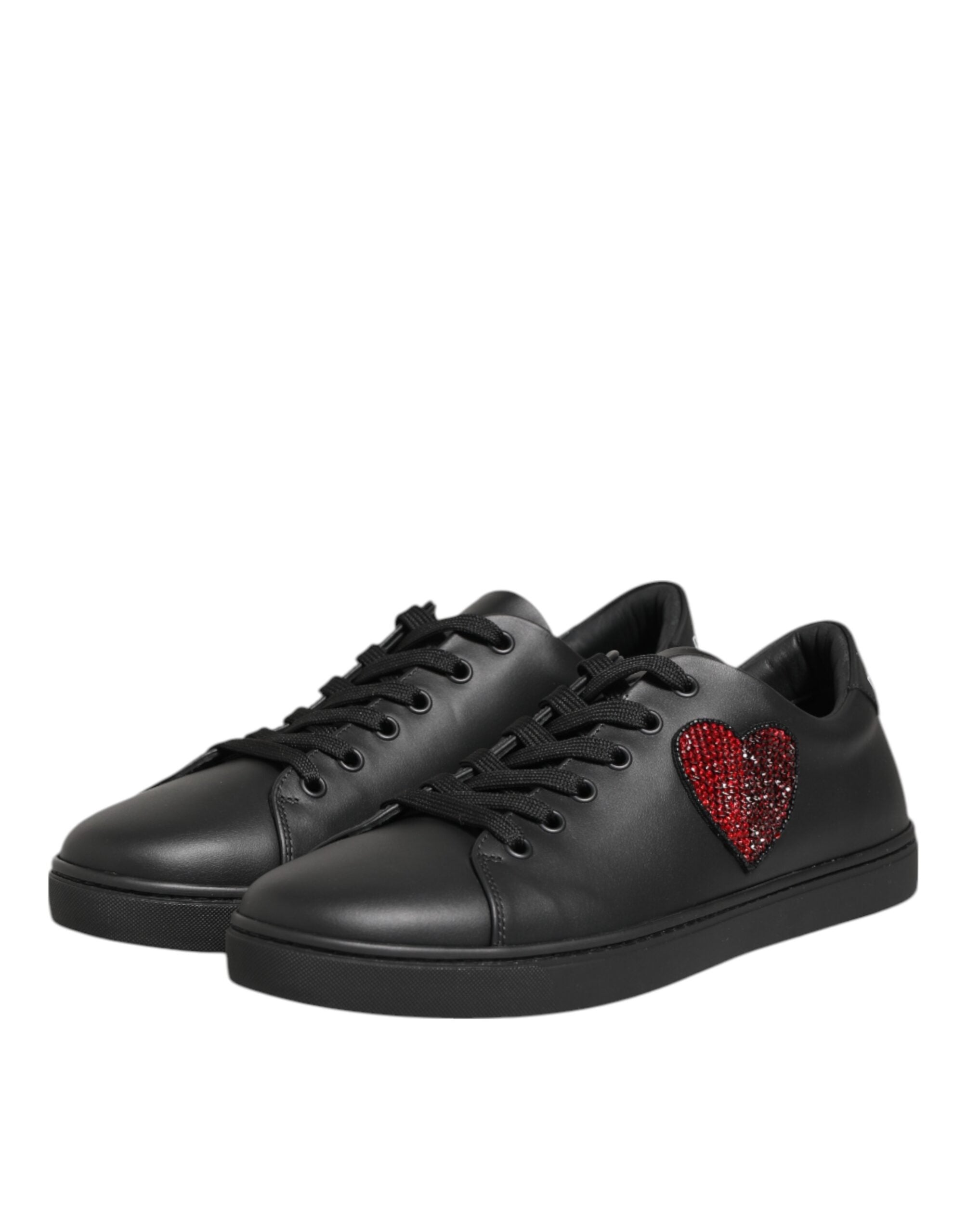 Dolce & Gabbana Black Leather Crystal Heart Sneakers  Shoes Dolce & Gabbana
