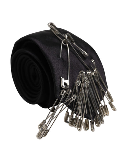 Dolce & Gabbana Black Safety Pins Silk Adjustable Necktie Accessory Tie Dolce & Gabbana