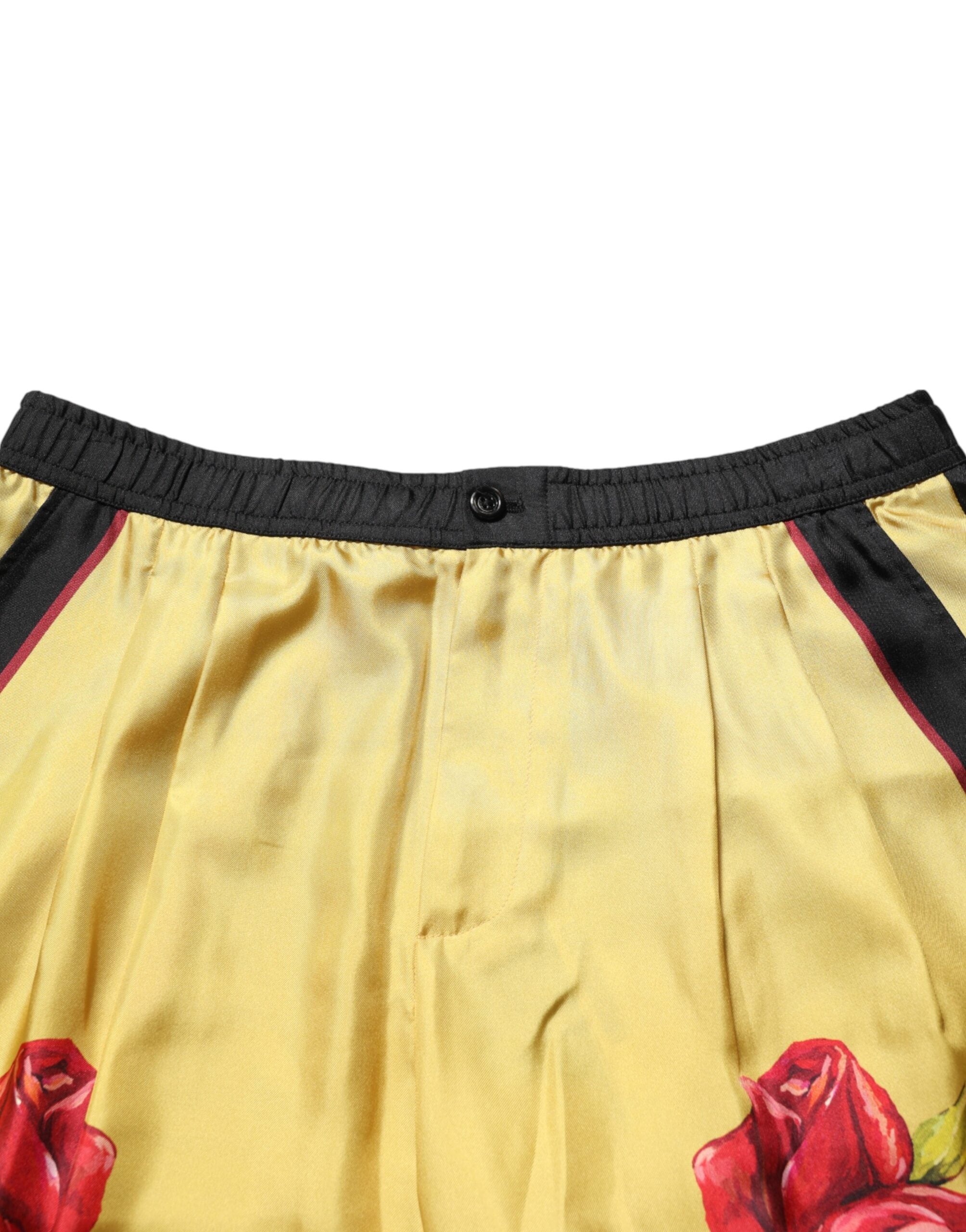 Dolce & Gabbana Yellow Floral Print Silk Men Bermuda Shorts Dolce & Gabbana