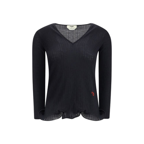 Fendi Black Fleece Wool Top Fendi