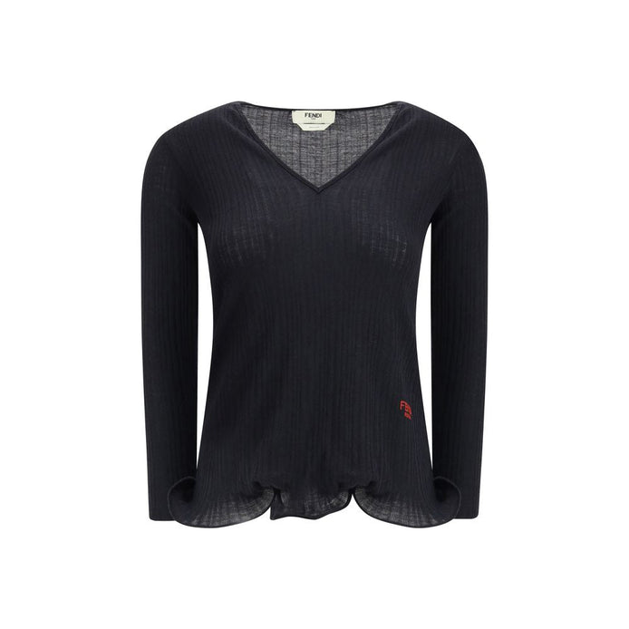 Fendi Black Fleece Wool Top Fendi