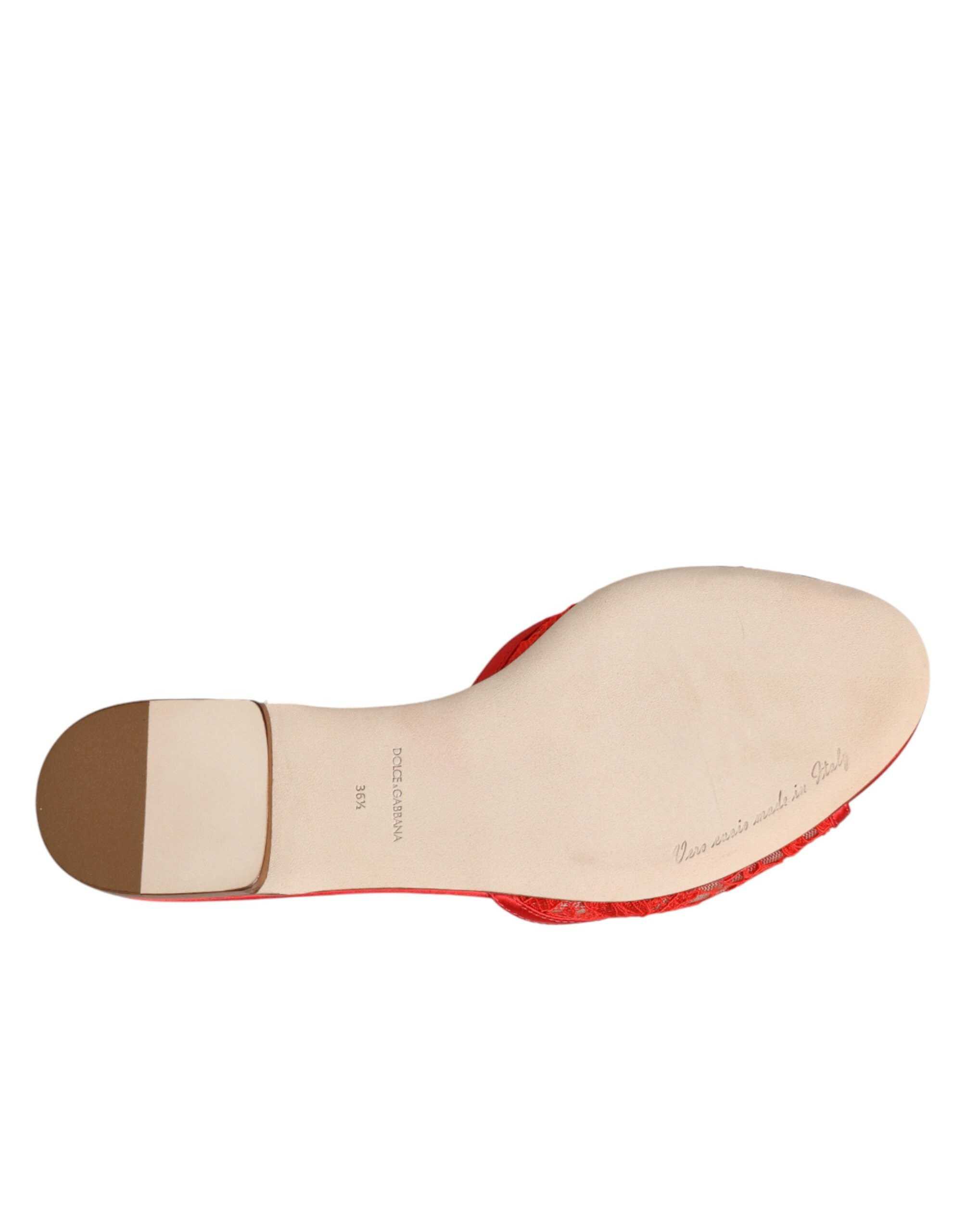 Dolce & Gabbana Red Devotion Lace Flats Slip On Sandals Shoes Dolce & Gabbana