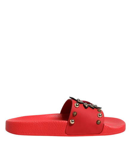 Dolce & Gabbana Red Sacred Heart Stud Slides Beachwear Shoes Dolce & Gabbana