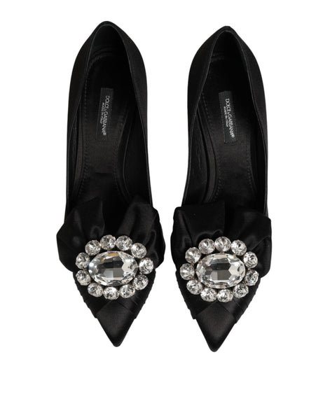 Dolce & Gabbana Black Satin Bow Crystal Embellishment Pumps Shoes Dolce & Gabbana