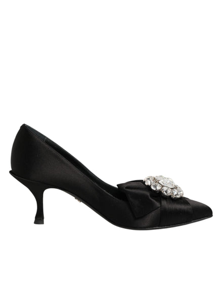 Dolce & Gabbana Black Satin Bow Crystal Embellishment Pumps Shoes Dolce & Gabbana