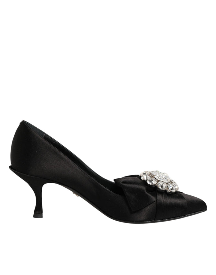 Dolce & Gabbana Black Satin Bow Crystal Embellishment Pumps Shoes Dolce & Gabbana