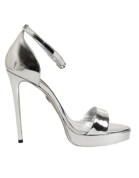 Dolce & Gabbana Silver Leather Platform Keira Sandals Shoes Dolce & Gabbana