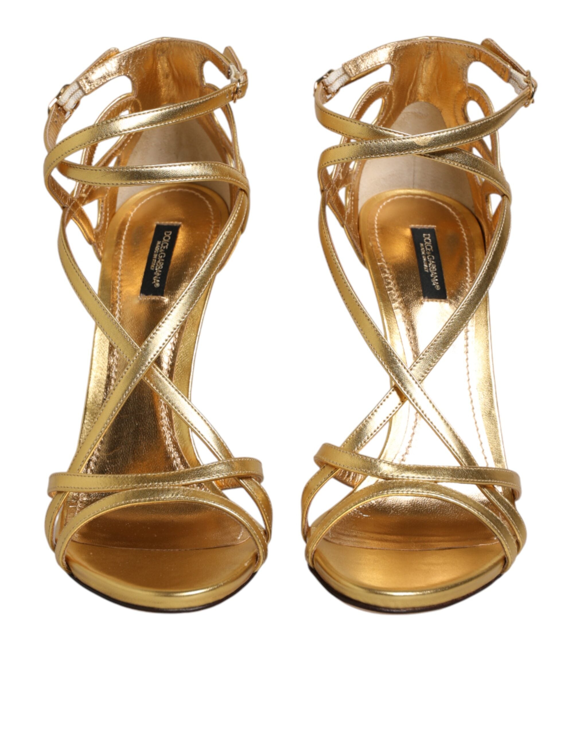 Dolce & Gabbana Gold Leather Keira Heels Sandals Shoes Dolce & Gabbana