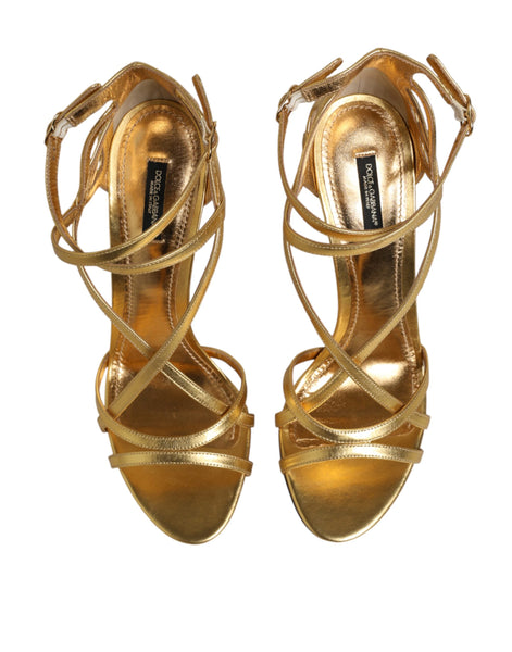 Dolce & Gabbana Gold Leather Keira Heels Sandals Shoes Dolce & Gabbana
