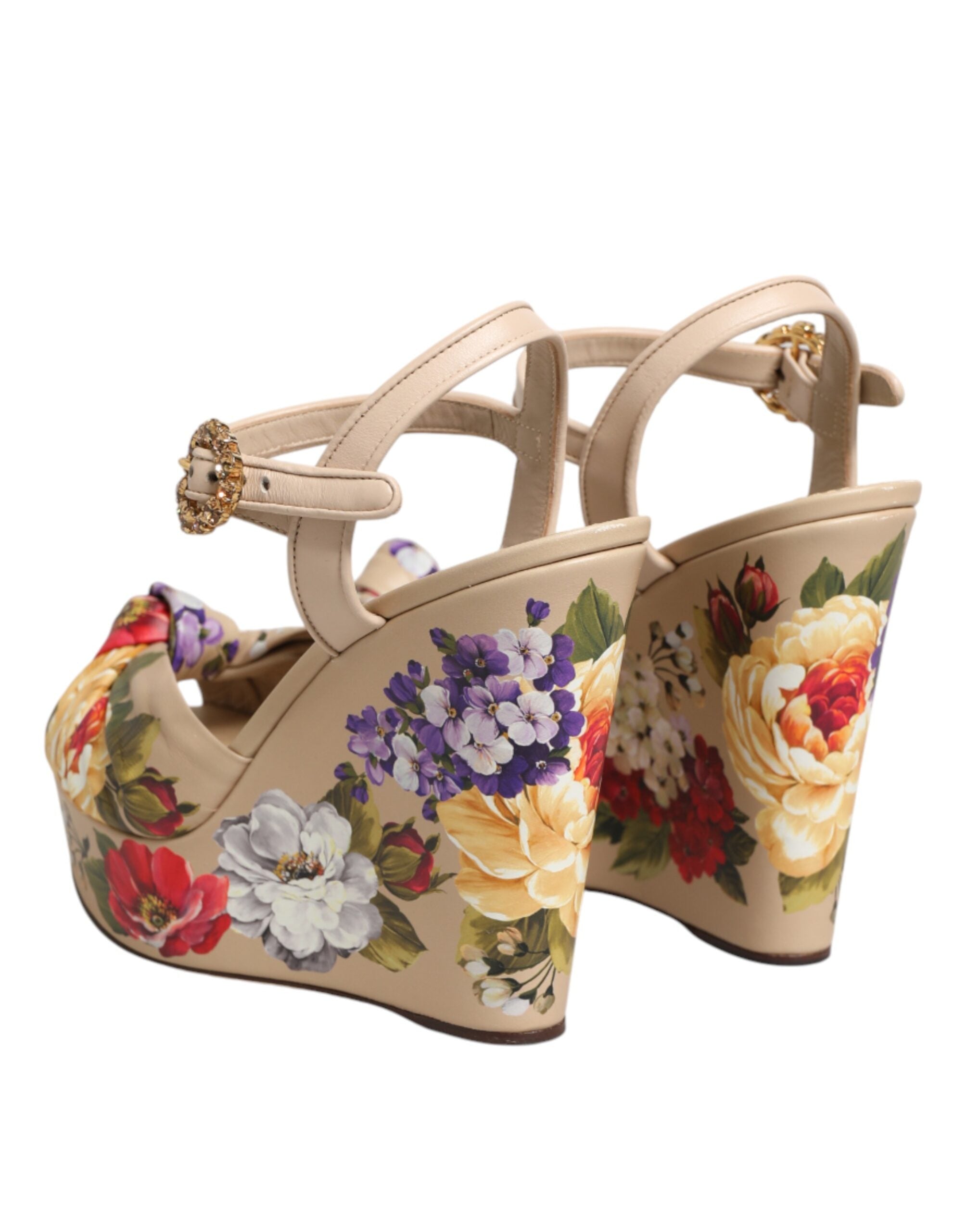 Dolce & Gabbana Beige Floral Ankle Strap Wedge Sandals Shoes Dolce & Gabbana