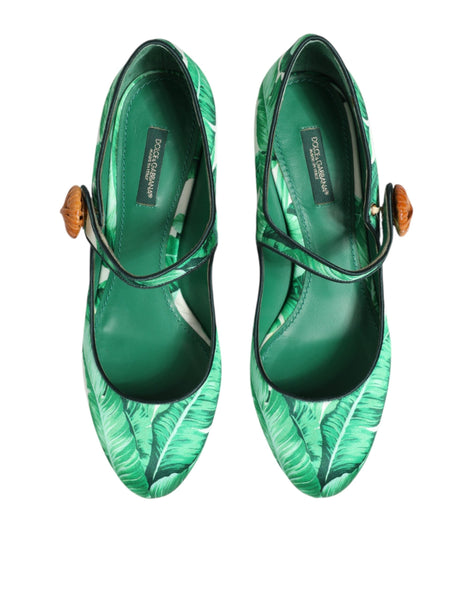 Dolce & Gabbana Green Silk MARY JANES Leaf Sandals Shoes Dolce & Gabbana
